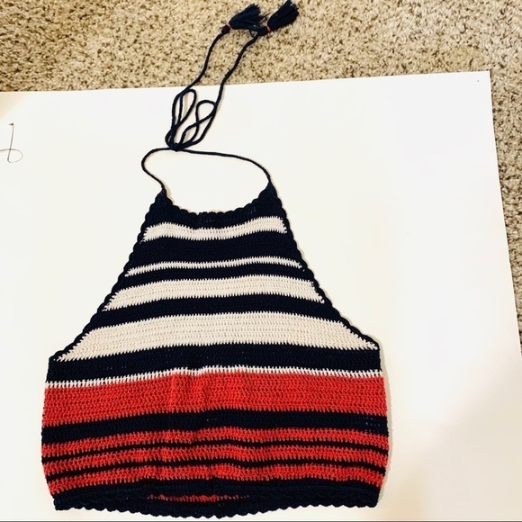 FOREVER 21•red blue crochet halter size L - Picture 3 of 7
